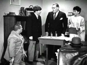 Curly and Moe in Dr. D. Lerious' (Vernon Dent's) office in "From Nurse to Worse"