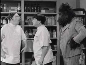 Shemp, Moe, and landlord turned gorilla in Bubble Trouble