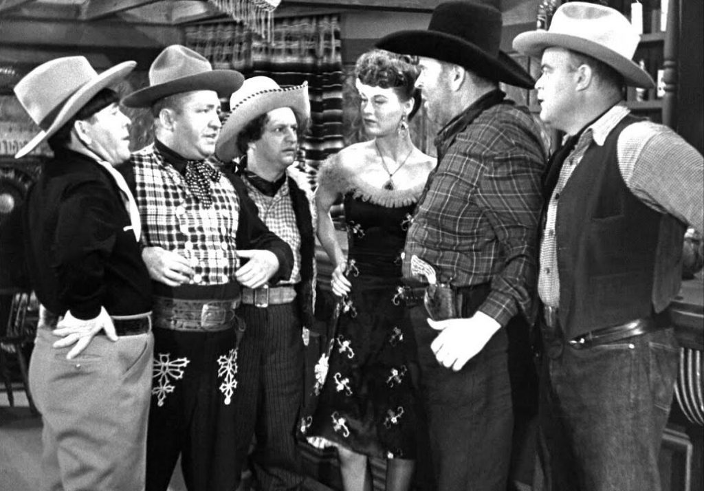 Phony Express - the Three Stooges at the bar, with the villain (played by Bud Jamison) in Phony Express