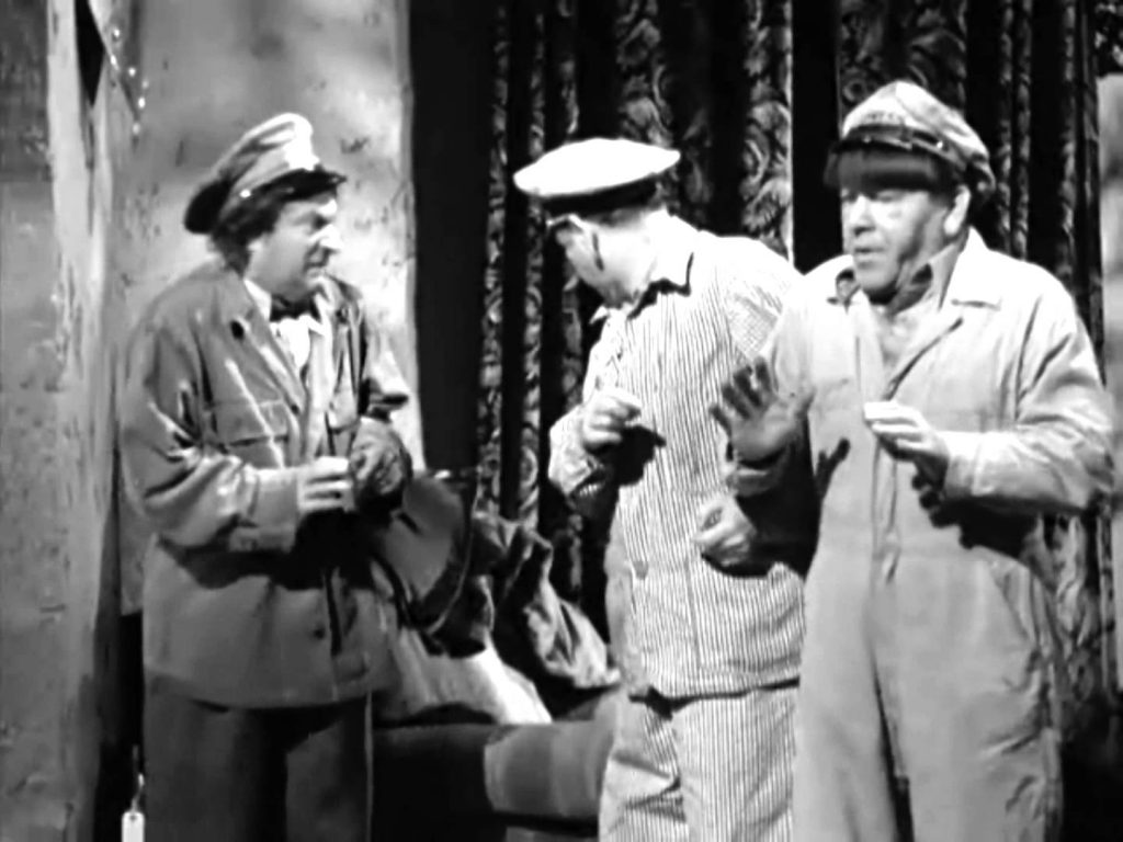 Larry, Shemp, and Moe being scared witless in The Ghost Talks